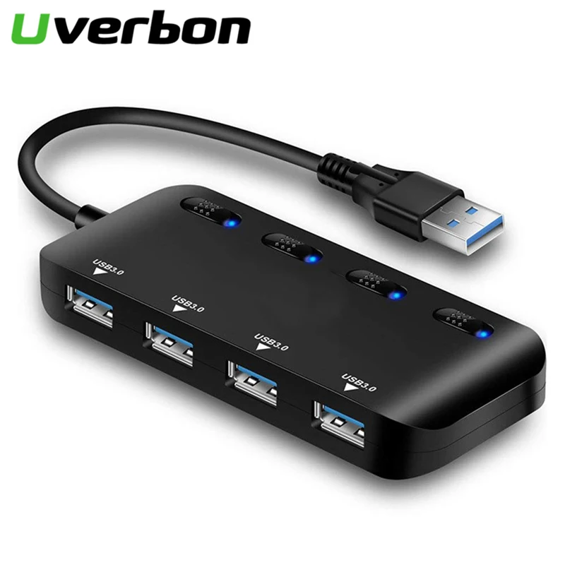 

USB3.0 Splitter Cable Ultra-thin Fast Speed USB 3.0 HUB 4 Ports LED Indicator Seperate Switches for Mouse Keyboard Computer