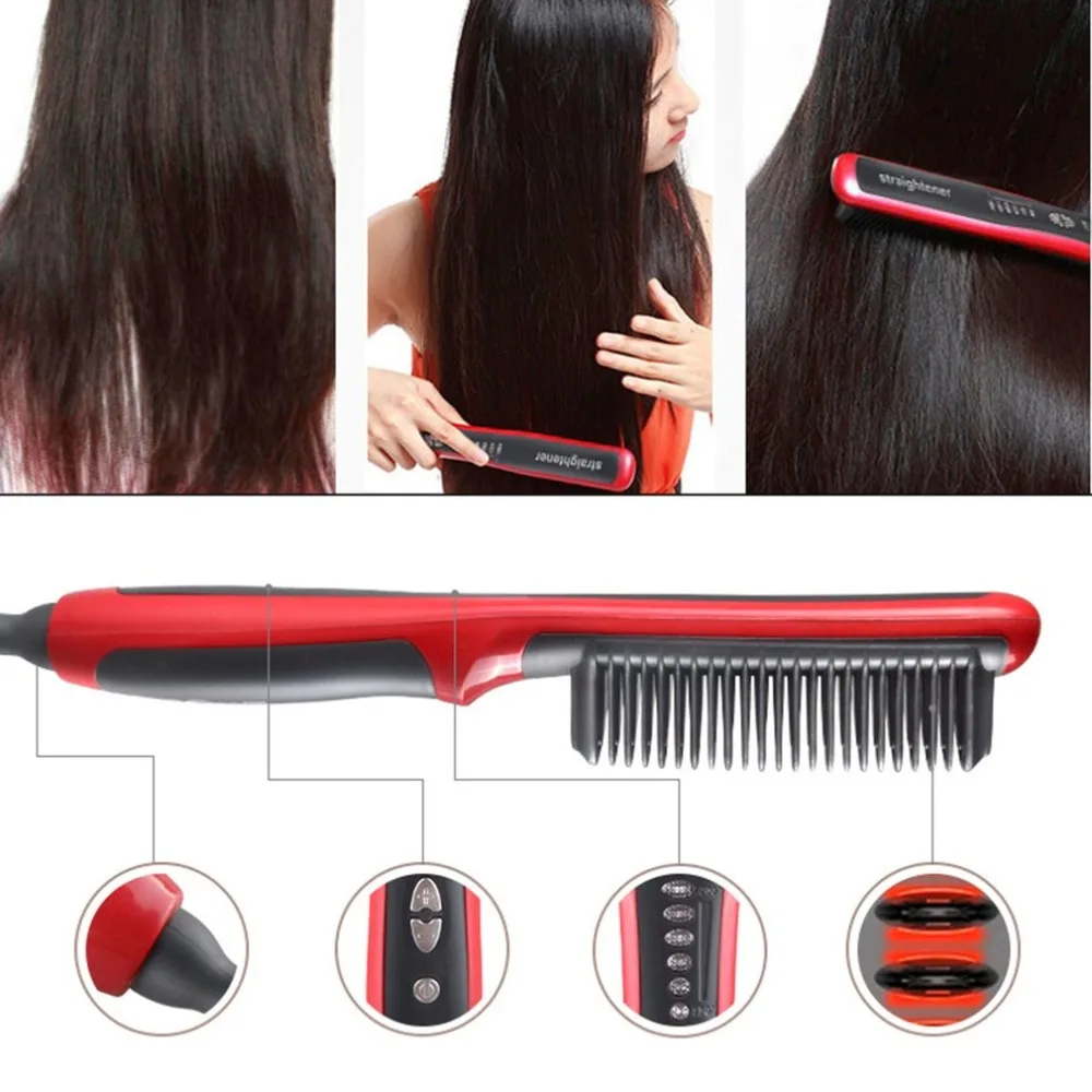 Hair Straightener Brush Hot Comb Ionic Straightening Brush with Anti Scald Fast Ceramic Heating Portable Hot Straightening Comb 2