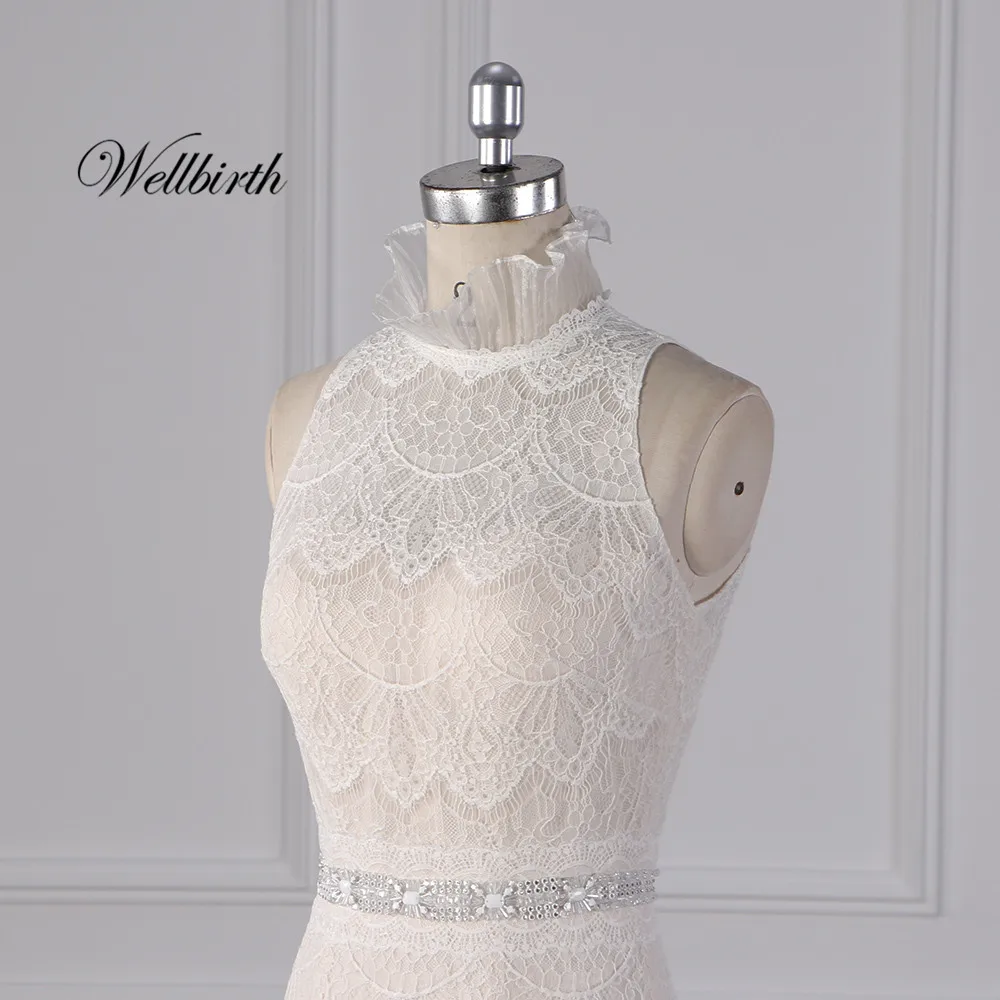 Реальное изображение Wellbirth Vestido de novia с высоким вырезом Тюль Русалка свадебное платье jc058