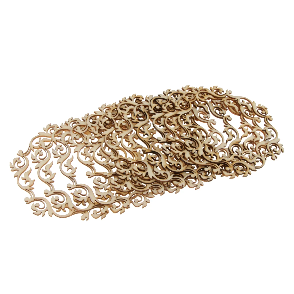 12pcs Unfinished Flower Wreath Wooden Cutout Chips Gift Tags Label DIY Craft