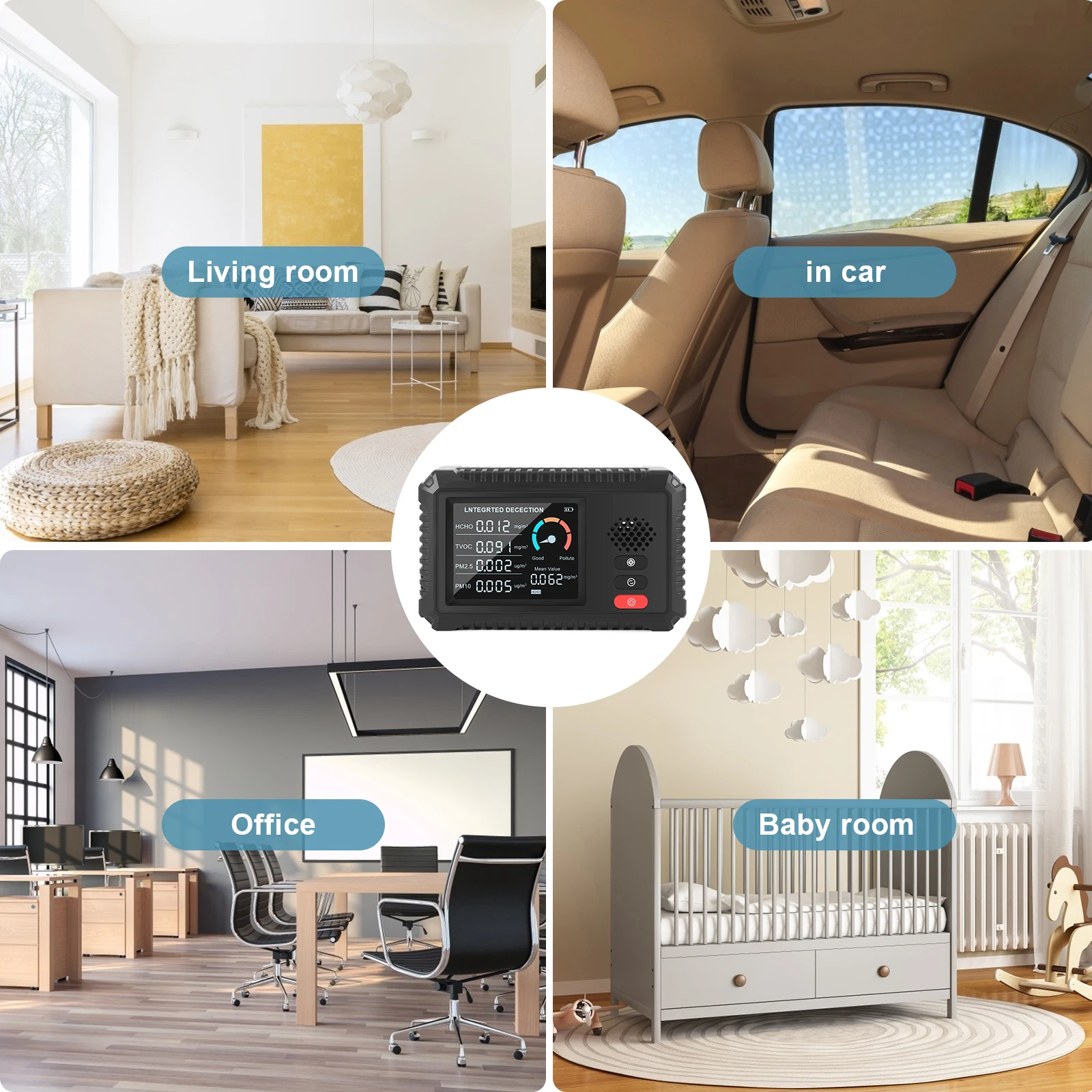 HLW-100 Air Quality Monitor TVOC HCHO PM2.5 PM10 Home Office Outdoor