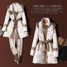 

SHUCHAN Designer Winter Down Jacket Women Coat Warm 90% White Goose Down Long Zipper Hat Detachable Office Lady