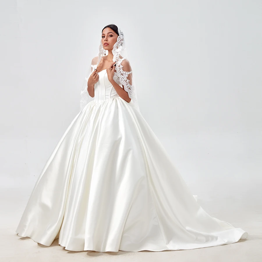 Robe De Mariee, круглый вырез, без рукавов, Vestidos De Noiva, свадебное платье, Атласное Бальное Платье, Свадебные Платья