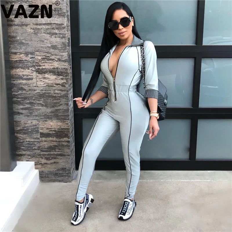 VAZN GYM18277 уличный стиль офисный клуб элегантный формальный женский комбинезон с v-образным вырезом без рукавов длинные брюки Комбинезоны Сексуальная ветровка