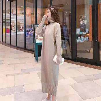 

Women's Sweater Dress Super Long Turtleneck Sweater Dress Women 2019 Fall Winter New Loose Thick Knit Dress