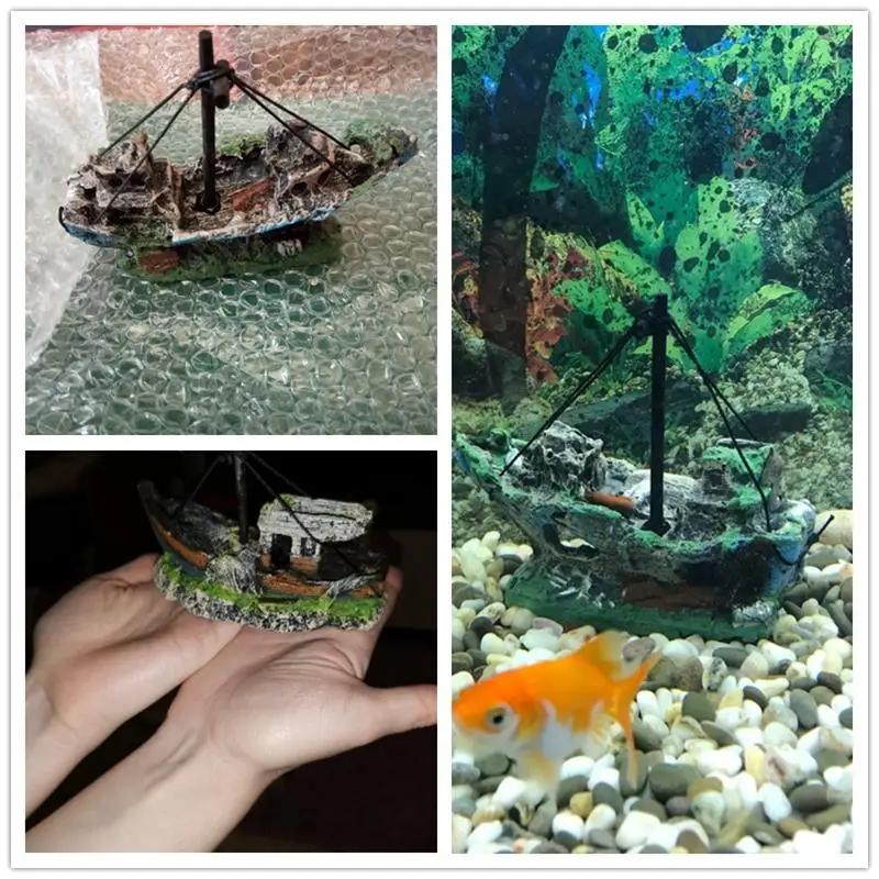 Fish tank ornaments Mini landscape ornaments Fish tank decorations Aquarium ornaments Aquarium Fish Tank Decorations Landscape Pirate Ship Wreck Ship Vintage Resin Design Boat Aquarium Accessories Home Decorations