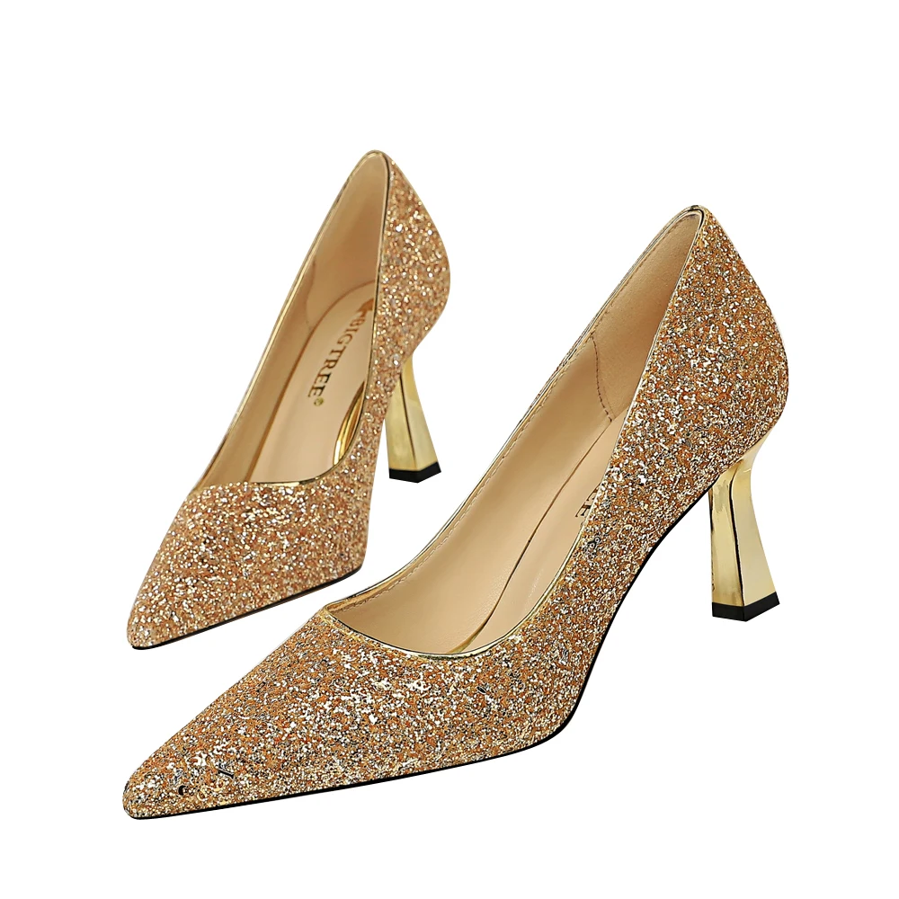 

2020 Plus Size 43 Women 7.5cm High Heels Sexy Glitter Bling Scarpins Pumps Stiletto Wedding Bridal Prom Silver Valentine Shoes