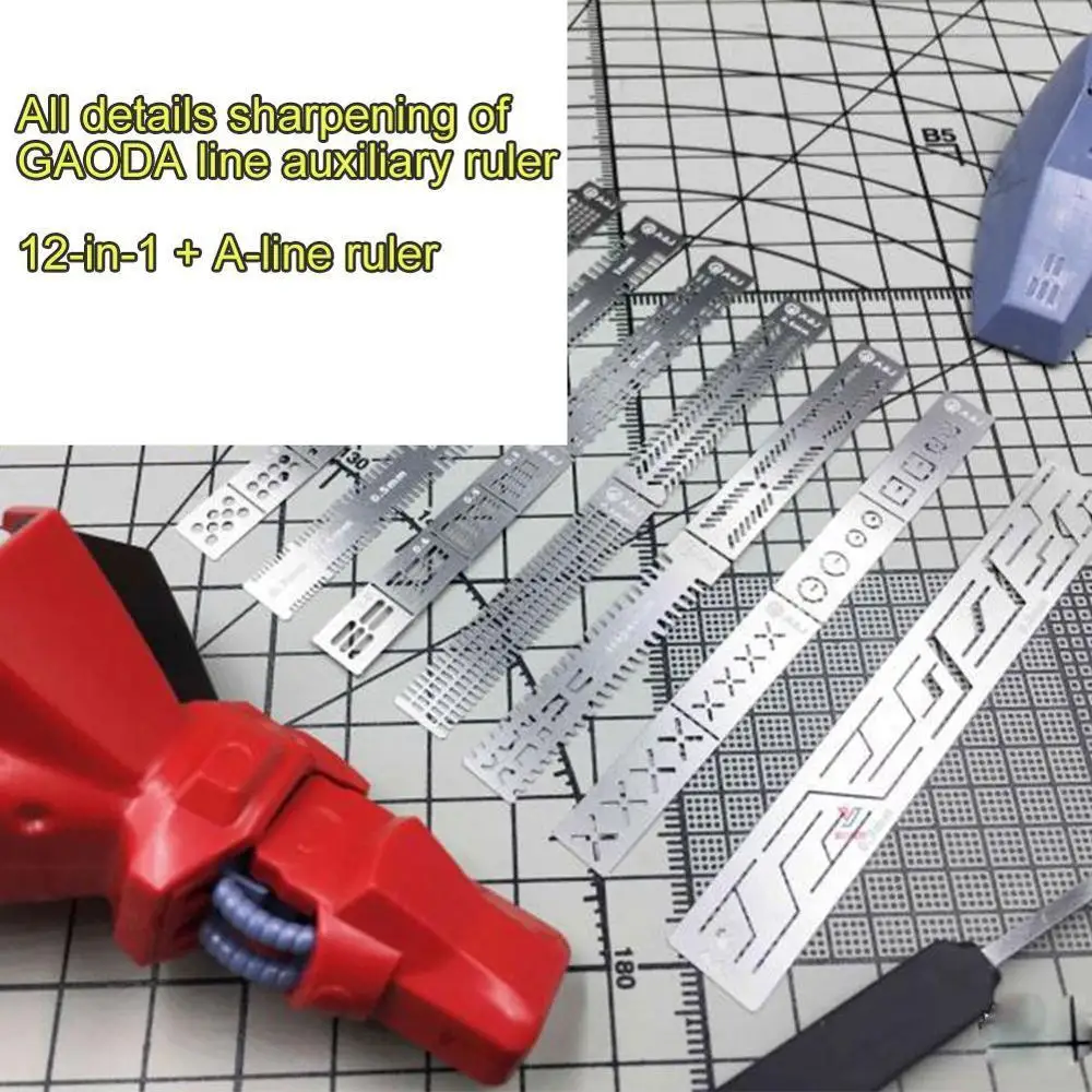 4 In 1 Details of carving Extra Ruler Detail Renovation Engraving Aids steel Hole Engraved Tool Model Ruled Auxiliary Ruler model tools