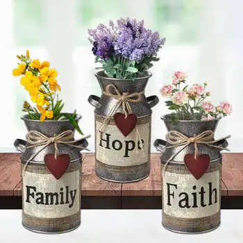 

1PC Shabby Chic Metal Iron Decorative Vintage Rustic Vase Milk Can Country Jug for Bedroom Kitchen Living Room