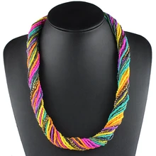 Claire jin, ручная работа, маленькие бусы, этническое ожерелье, крученые цепочки, богемное ювелирное изделие, летнее красочное женское модное колье