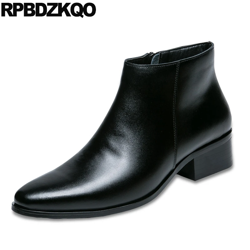Zipper Booties Mens Pointed Toe Dress Boots Formal Short Fall Black
