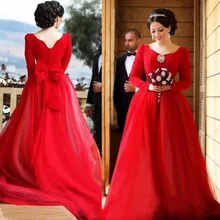 Винтажные Красные Свадебные платья с длинными рукавами, принцесса Саудовской Аравии, трапециевидные Свадебные платья с v-образным вырезом на спине, свадебные платья с бантом на заказ