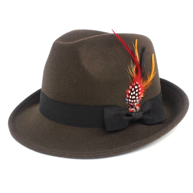 HT3042CE Мужчины Женщины жесткий фетр перо группа Трилби джаз шляпа Sunhat - Цвет: HT3042CE