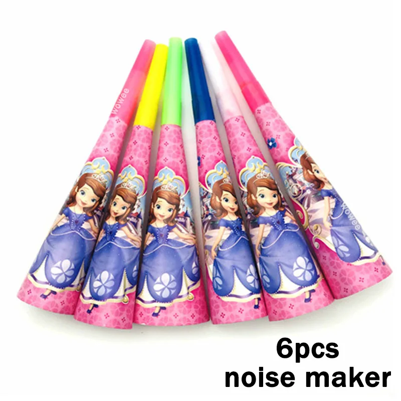 6pc Noise Maker 10 шт. 7 дюймов Принцесса София мультфильм шаблон тематические бумажные вечерние тарелки София Дети День рождения ребенок душ декоративные тарелки - Цвет: 6pc Noise Maker