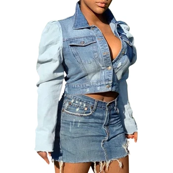 

Summer 2020 Full Sleeve Button Coat Women Denim Short Tops Outwear Lady Jackets Pockets Coats Clothes