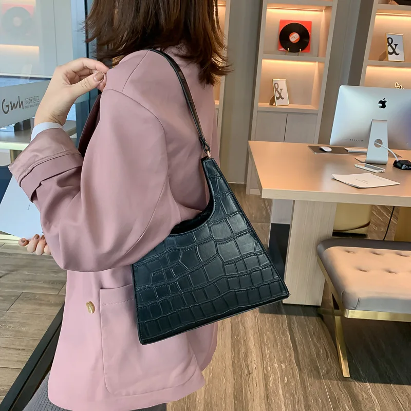 

Factory Price Crocodile Pattern Western Style Shoulder WOMEN'S Bag 19 New Style Fashion Korean-style Versatile Retro Hong Kong S