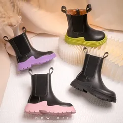 Children's shoes Quality leather British style High boots girls leather shoes Chelsea short boots children's shoes Ankel boots