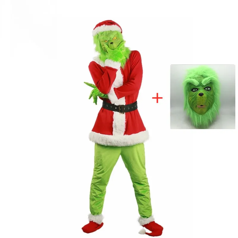 With Mask Анимированный комедийный фильм Grinch Рождественский карнавальный костюм нарядный наряд для мужчин и женщин с маской - Цвет: With Mask