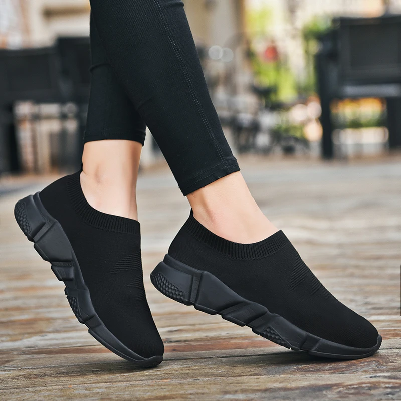 Women's Lightweight Knit Slip-On Sneakers - Casual Flat Loafers