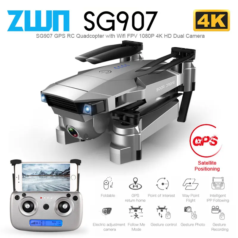 ZWN SG907 SG901 GPS RC Quadcopter with Wifi FPV 1080P 4K HD Dual Camera Optical Flow Drone Follow Me Mini Dron VS SG106 E502S