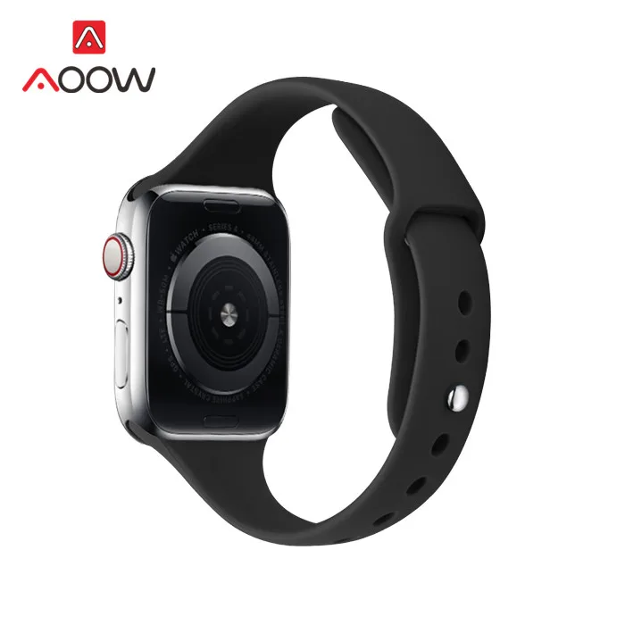 Тонкий силиконовый ремешок для часов Apple Watch 4, 38 мм, 42 мм, 40 мм, 44 мм, мягкий резиновый спортивный сменный Браслет, ремешок для iWatch 1, 2, 3 - Цвет ремешка: Black