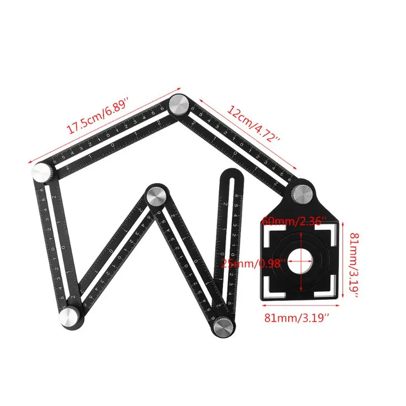 

6 Folding Ruler Tile Hole Positioning Multi Template Angle Rulers w/ Drill Guide for Puncher Carpentry