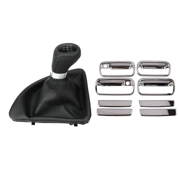 

2 Set Car Accessories: 1 Set 5 Speed Gear Knob with Dust Cover & 1 Set Car Handle Door Bowl Cover Chrome