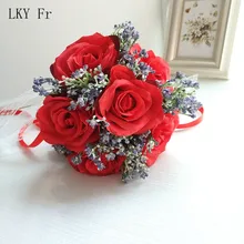 LKY Fr свадебные букеты для подружки невесты Свадебный букет искусственного шелка Розы белые красные цветы букет для девочек свадебные аксессуары