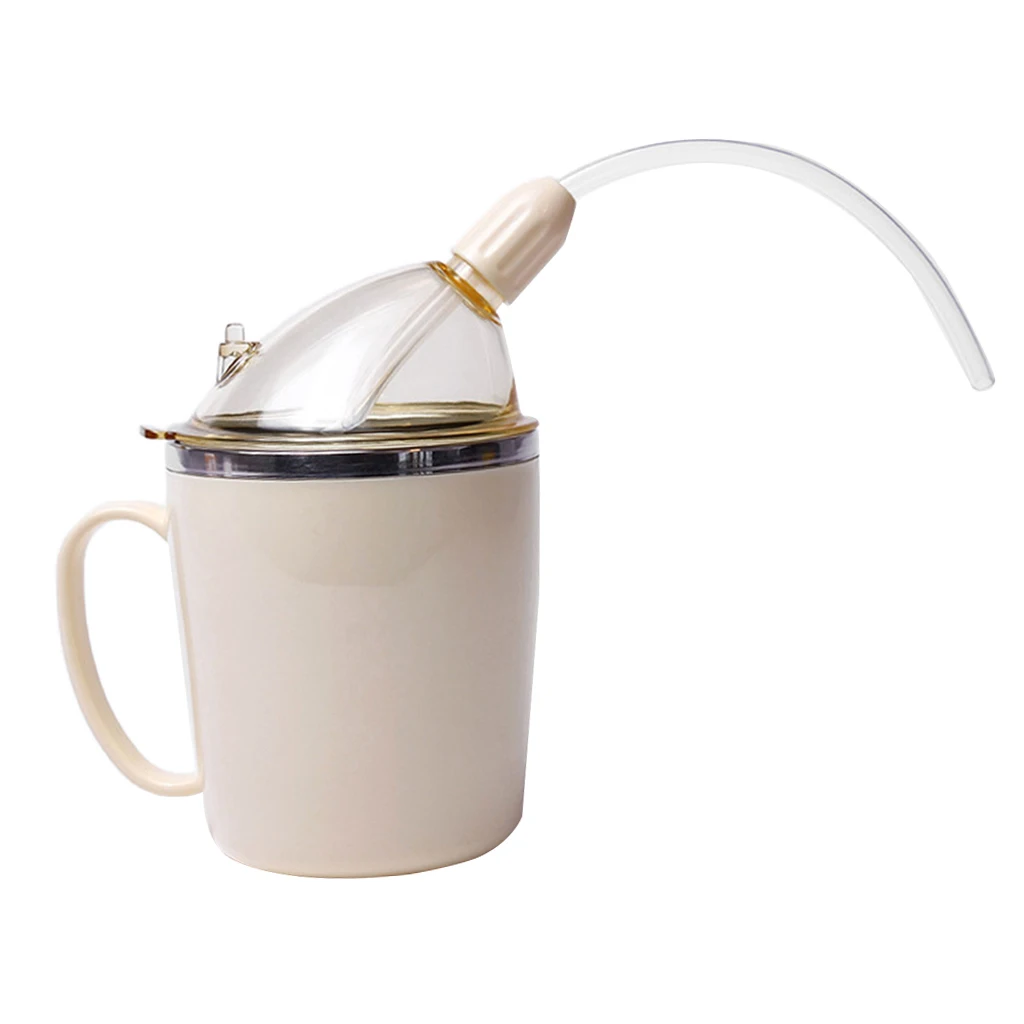 2 Pieces Lightweight Steel Nursing Cup Liquid Diet Drinking Cup with Straw For Elderly Patient Parturient Weak Grip Feeding Cup
