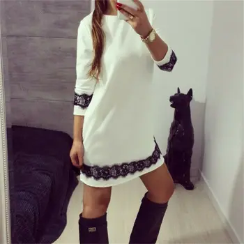 

Women Casual Lace Dress Ladies Party Long Sleeves Dress Casual Mini Dresses