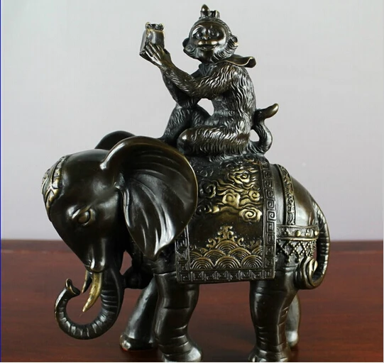 ---511+++ chinese Folk Feng Shui copper bronze lucky Monkey Ride elephant statue | Дом и сад