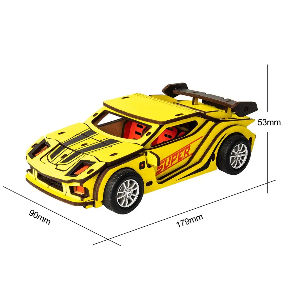HL303 Race Car ROKR детские автомобильные игрушки фрикционные транспортные средства модель строительные наборы сборка деревянные игрушки для детей - Цвет: HL303 Race Car