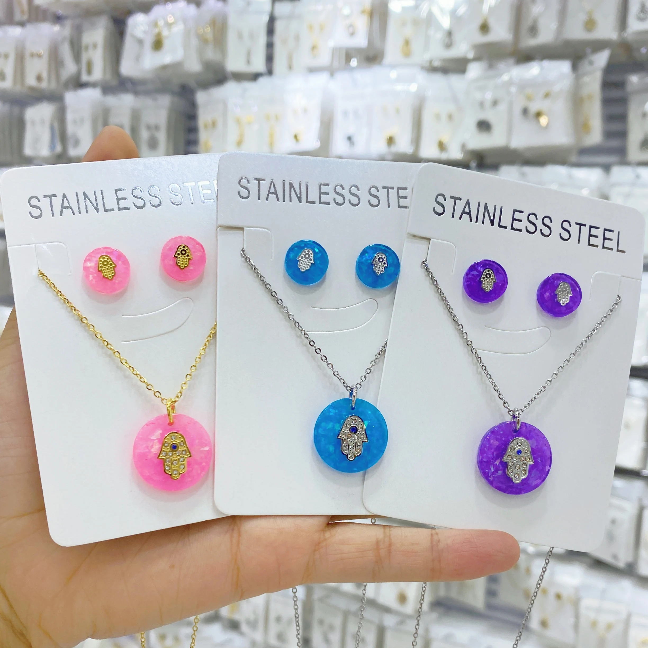 Синий белый опал Хамса таможня ожерелье рука Фатима с подвеской для женщин