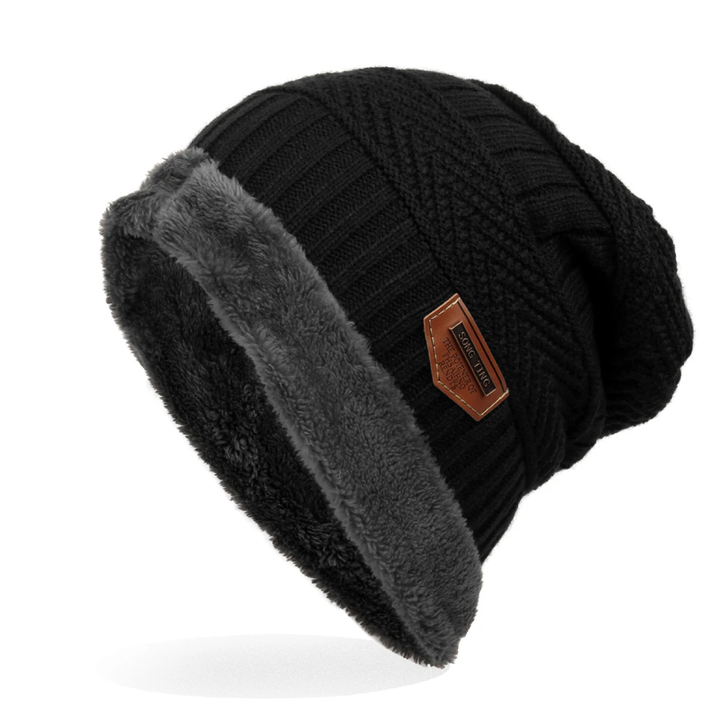 

Men's Labeling Knitted Hats Winter Wool Knitting Caps 6 Colors choices 24*29cm Solid