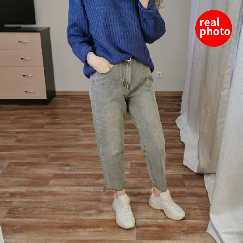 Прямые джинсы с высокой талией,, женские повседневные брюки, штаны для девушек, длина по щиколотку, весна-лето, свободные джинсы