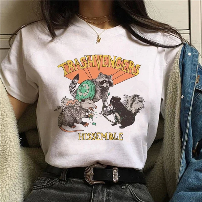 Clothing Women T-Shirts Graphic Tshirts Women's Tops Raccoon Animal 2021 Ladies Funny Tees Short Sleeve Cartoon Print Harajuku bulk t shirts