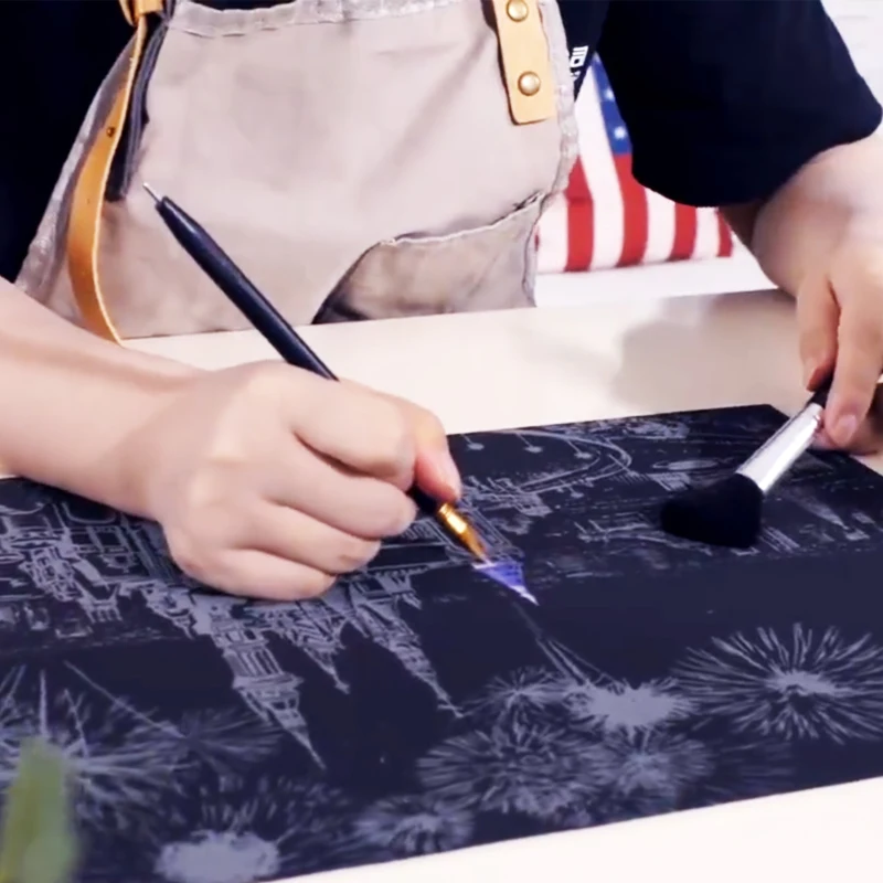 Magic Scratch Art Painting Paper DIY Drawing Brush Stick Kits Home Decor Travel 