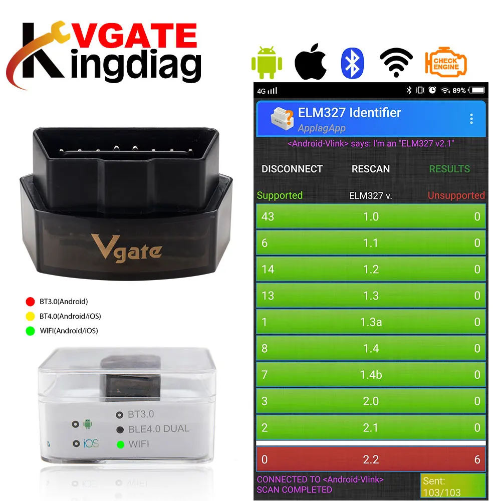 vgate iCar Pro Bluetooth 4.0 OBDII Scanner pour Android et iOS