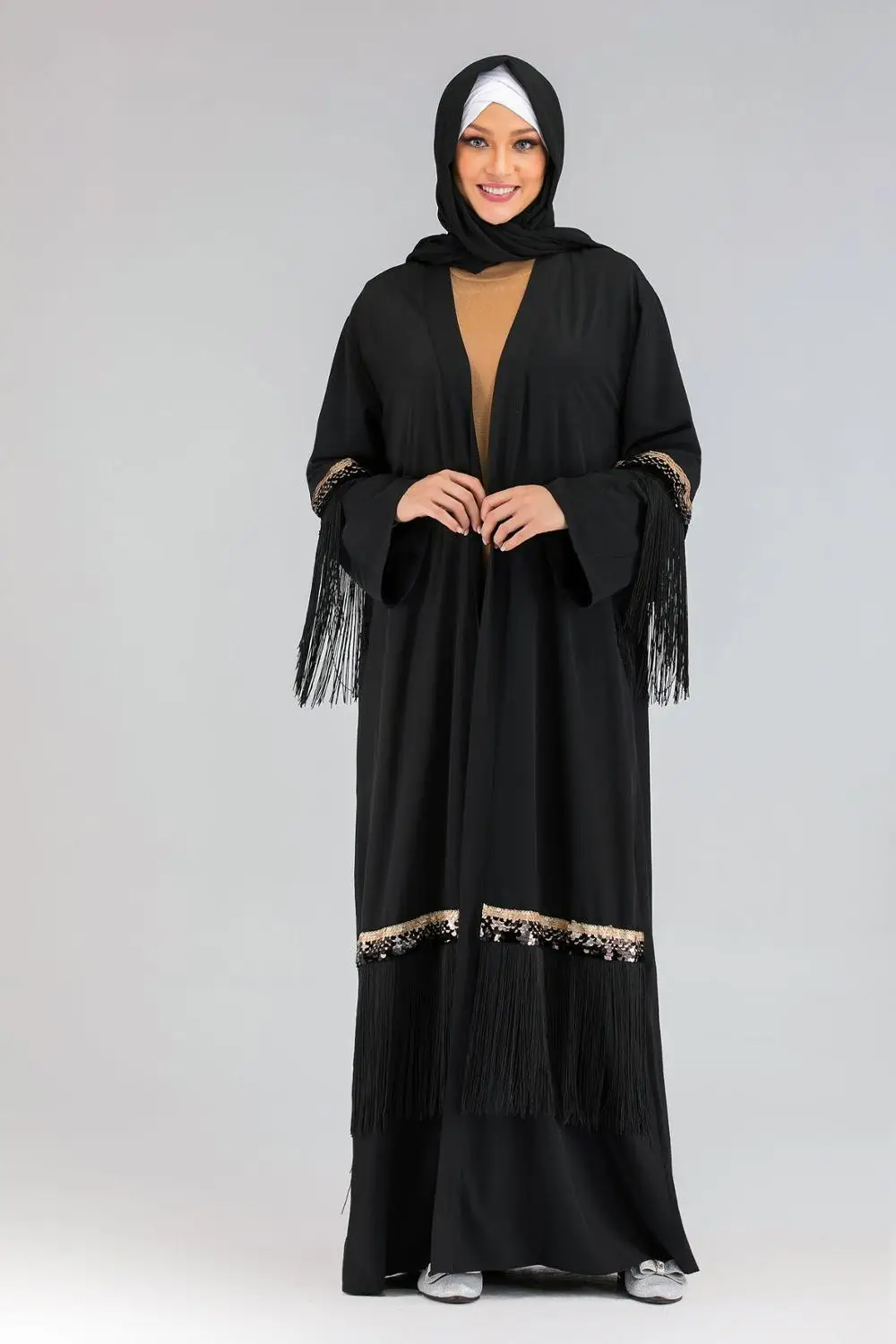 Elegant Muslim Tassels Abaya Maxi Dress Cardigan Long Robe Gowns Kimono Jubah Ramadan Arab Dubai Caftan Islamic Prayer Clothing
