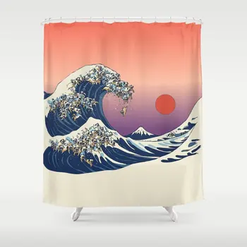

Polyester Shower Curtain The Great Wave of Pug Shower Curtain Bathroom Decor Waterproof Fabric Bath Shower Curtain
