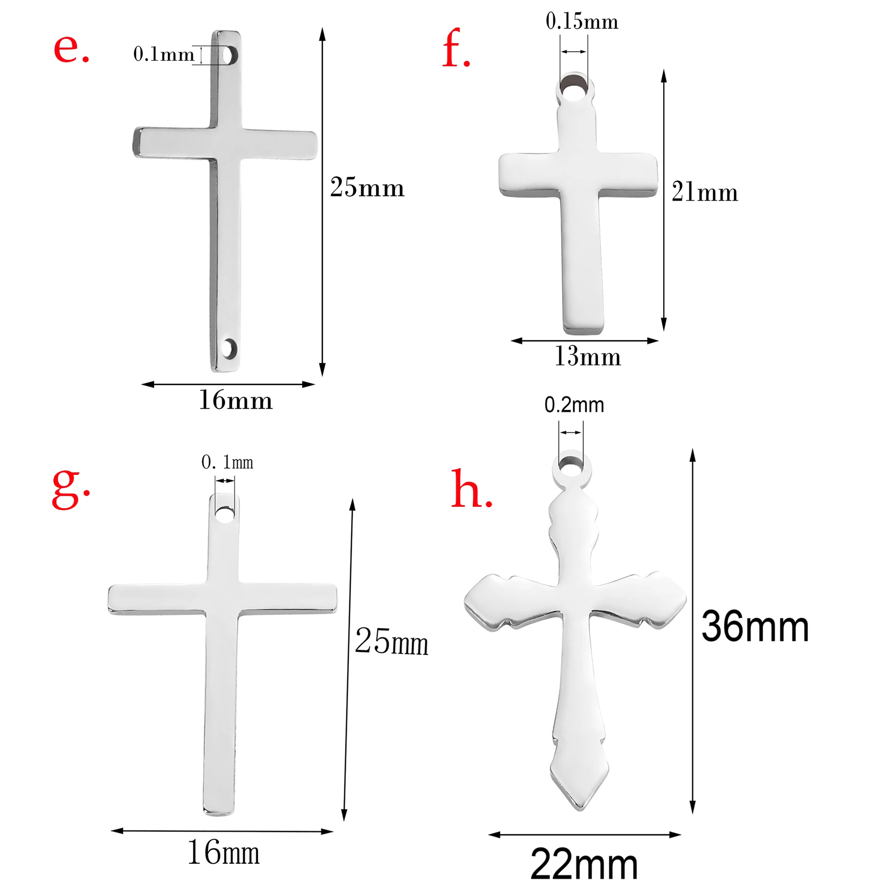 25Pcs/Lot Stainless Steel Cross Pendant Charms Bracelet Necklace DIY Jewelry Making Handmade Accessories Findings 5