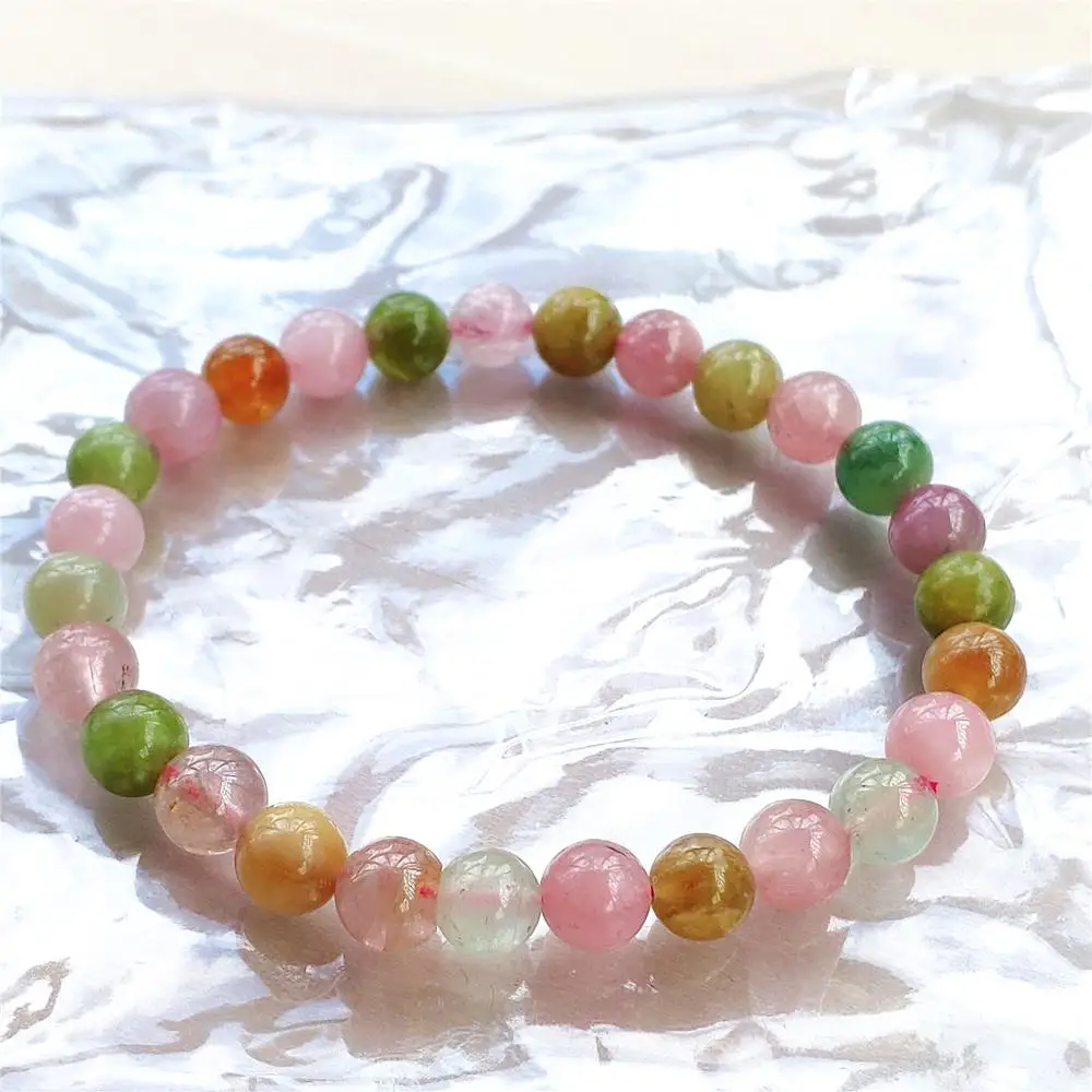 

Natural Colorful Tourmaline Candy Crystal Clear Round Beads Bracelet 7mm Women Men Fashion From Brazil Jewelry AAAAA