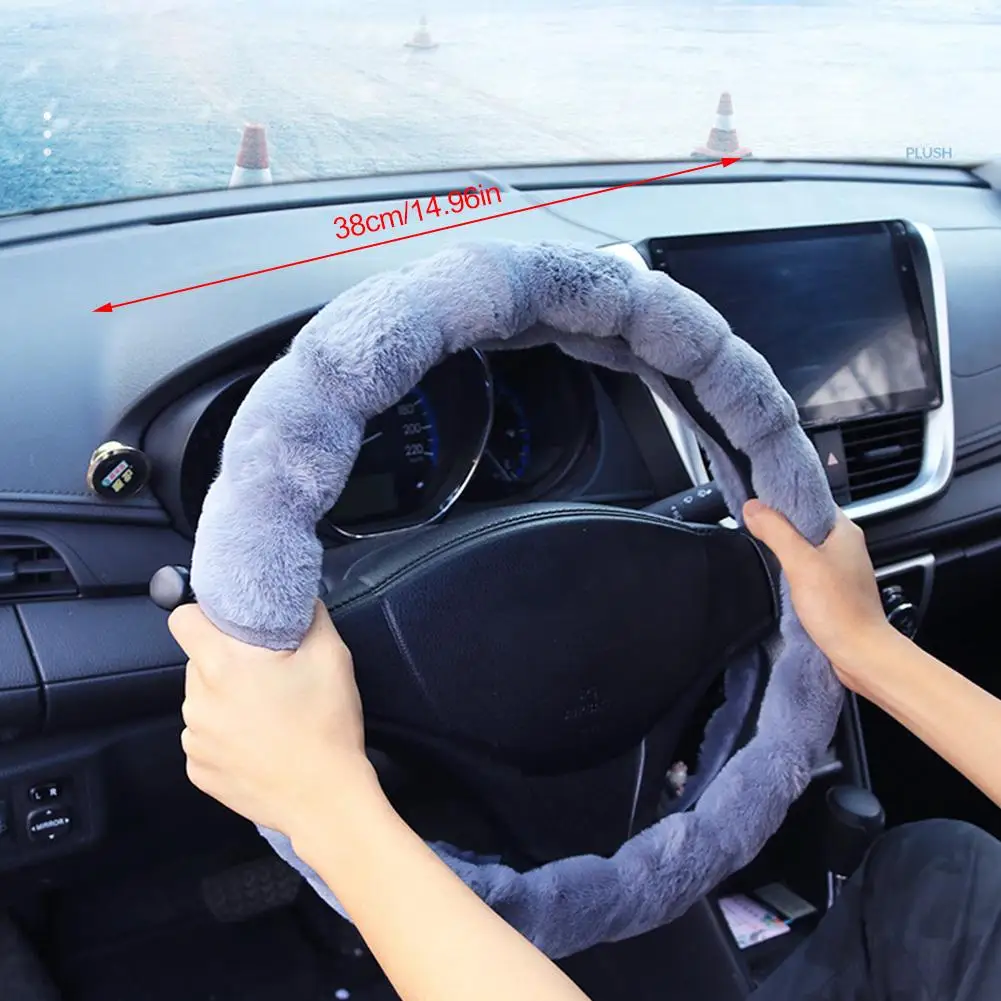 Крышка рулевого колеса автомобиля тисненая зимняя теплая короткая плюшевая 38 см универсальная противоскользящая крышка Лада гранта плюша