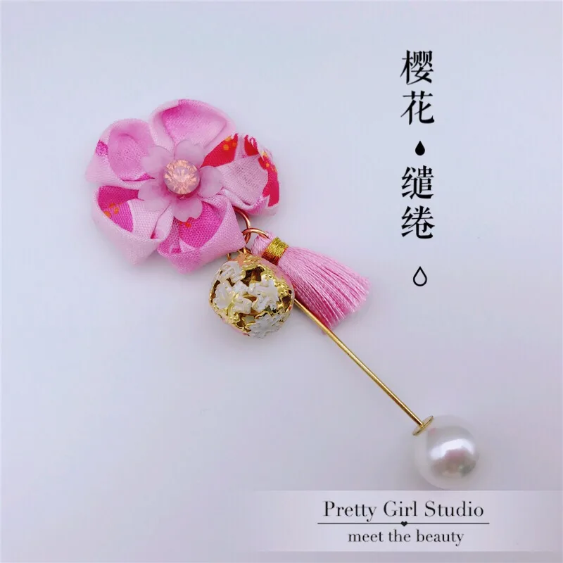brooch Градиент изменить Фиолетовый Сакура Девушка Лолита кимоно халат tsuami zaiku Kanzashi заколка Косплей вентилятор кисточки аксессуары для волос - Цвет: brooch
