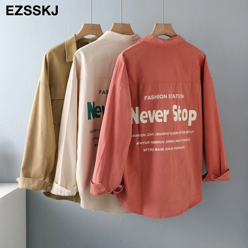 2021 Woman Thick Letter Shirt Jacket Coat Women Spring Autumn Loose 