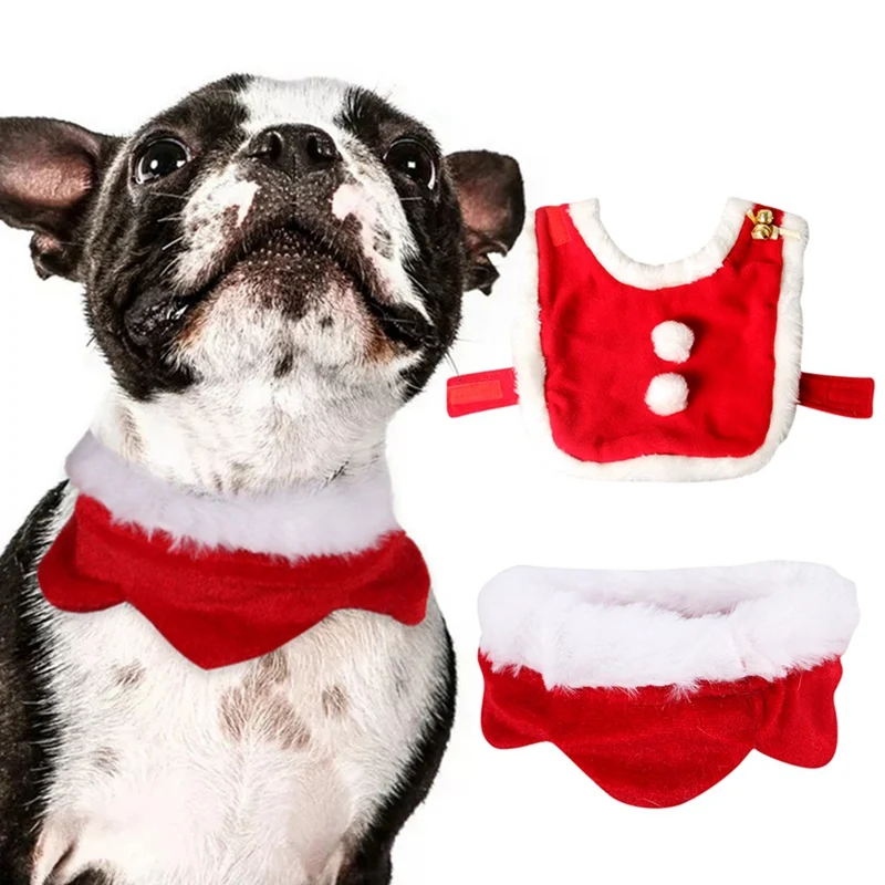 

Pet Christmas Costume Cape For Dogs Cats Cute Dog Cat Plush Lace Santa Claus Cloak With Hat Red Adjustable Scarf Bib For Cats