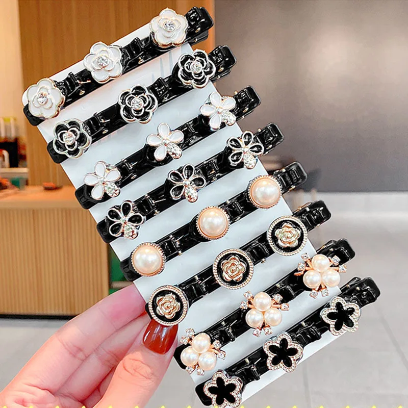 

Simulated Pearl Flower Hairpins For Women Korean Braided Hairstyle Hair Accessories With Teeth Non-slip Barrettes Girls Headwear