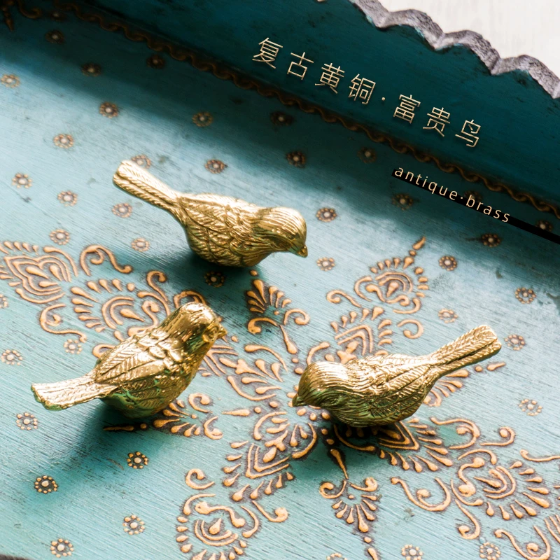 

American retro copper Wealthy bird handle Nordic wardrobe door shoe cupboard cabinet door handle pure copper single hole