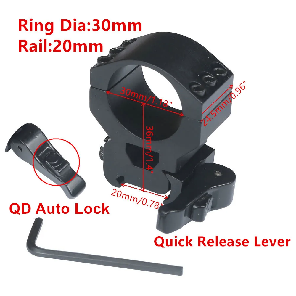 Heavy Duty Scope Mount 30mm Ring 6 Bolts 20mm Weaver Picatinny Rail QD Quick Detach Lever Lock M16 Gun Lasers Flashlights | Спорт и