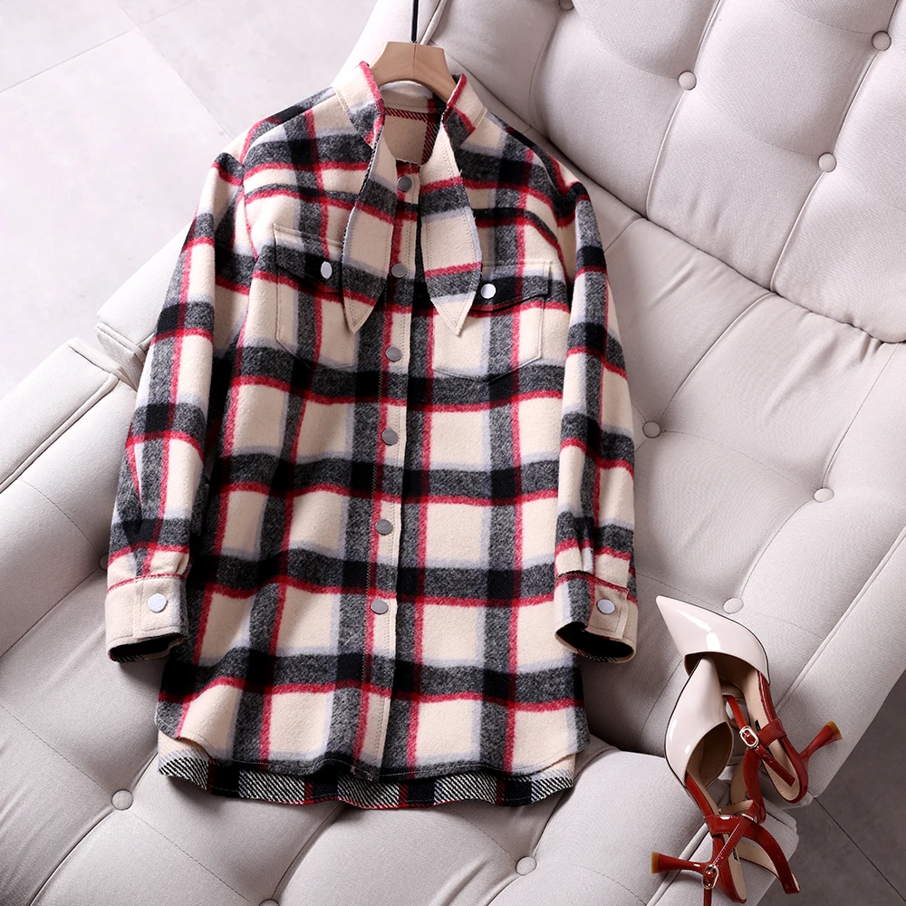 Autumn korean style women's loose coat high quality plaid overcoat women A968